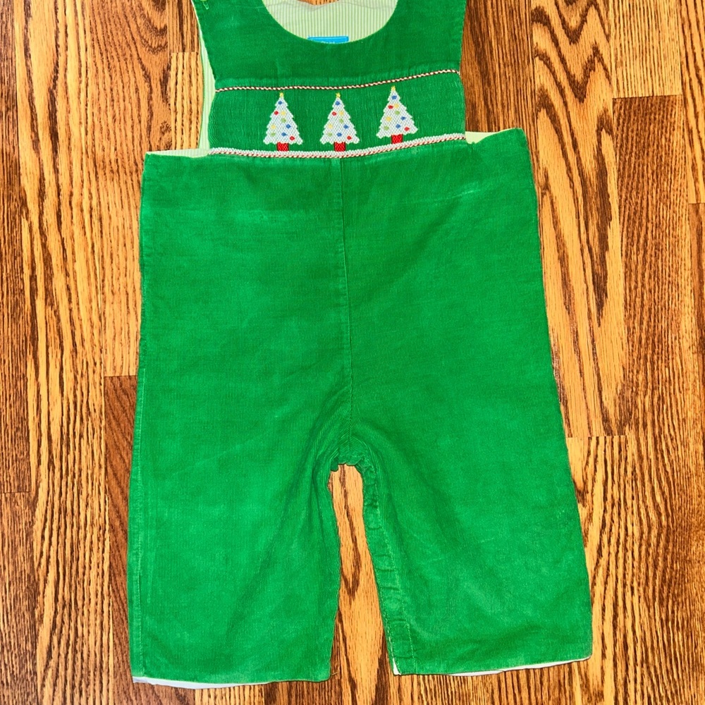 Claire & Charlie Green Corduroy Overalls with Tree Embroidery